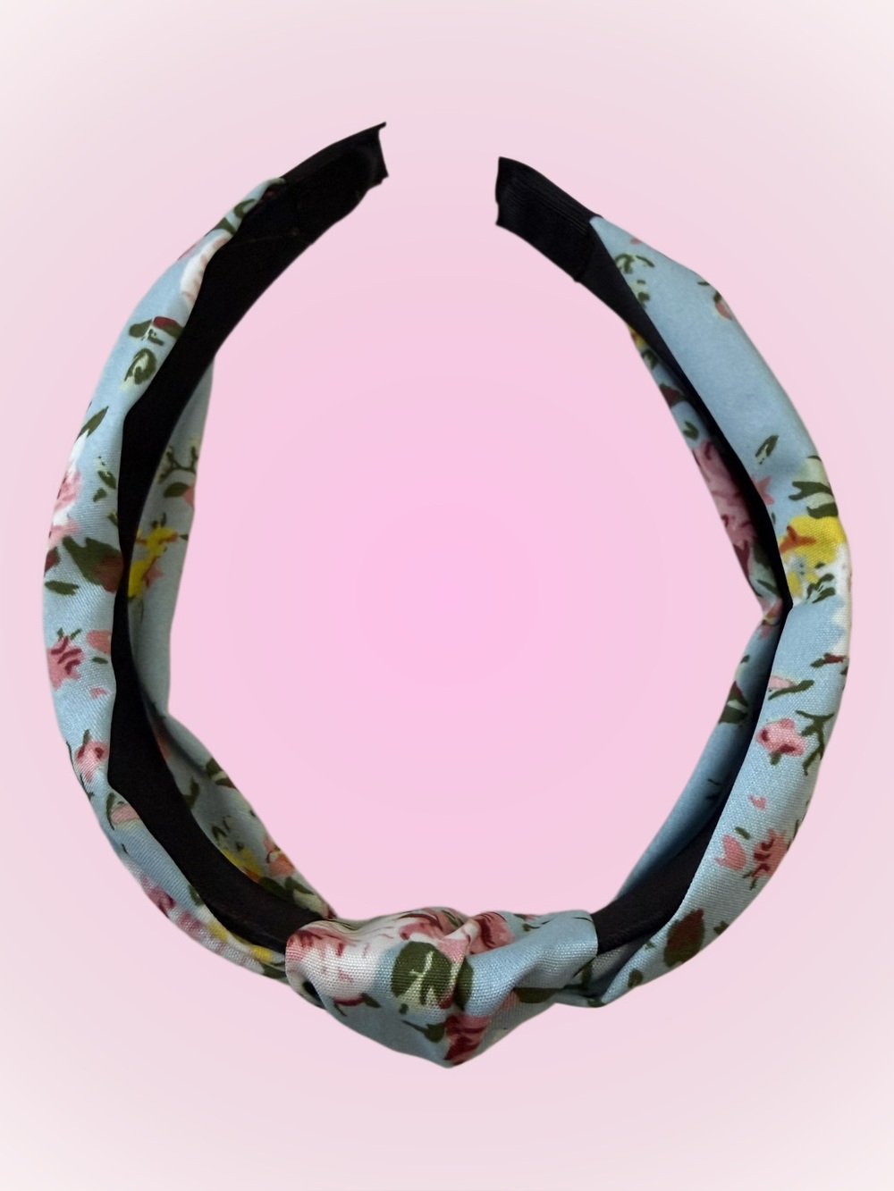 Floral Knotted Headband in Light Blue and Pink